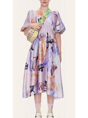 STINE GOYA Elizabeth Dress Floral Printed Tulip Midi Size Medium